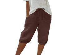 Keepink Linen Shorts for Women UK Elastic Waist Knee Length Summer Shorts Wide Leg Lounge Bermuda Bottom Athletic Short Jogger Bottoms Plus Size Sweat Pants S-3XL Clearance