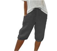 Keepink Linen Shorts for Women UK Elastic Waist Knee Length Summer Shorts Wide Leg Lounge Bermuda Shorts Sweat Shorts Long Shorts Athletic Short Jogger Bottoms Size S-3XL UK