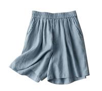 Keepink Linen Shorts for Women UK Summer Casual High Waisted Shorts Wide Leg Knee Length Shorts Long Cycling Shorts with Pocket Comfy Athletic Track Bottoms Girls Beach Shorts