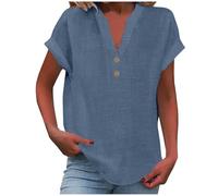Keepink Linen Tops for Women UK Plus Size 8-22 Summer Short Sleeve Top Plain V Neck T Shirts Elegant Loose Fit Tunic Blouses Laides Casual Dressy Shirts Pullover T-Shirts Clearance