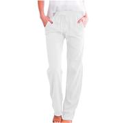 Keepink Linen Trousers Women Plus Size Summer Wide Leg Pants Plain Drawstring Elastic Waist Trouser Baggy Lounge Pants Bohemian Holiday Beach Casual Pant Ladies Sweatpants