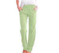 Keepink Linen Trousers Women Plus Size Summer Wide Leg Pants Plain Drawstring Elastic Waist Trouser Baggy Lounge Pants Bohemian Holiday Beach Casual Pant Ladies Sweatpants