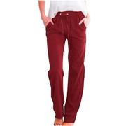 Keepink Linen Trousers Women Plus Size Summer Wide Leg Pants Plain Drawstring Elastic Waist Trouser Baggy Lounge Pants Bohemian Holiday Beach Casual Pant Ladies Sweatpants