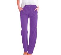Keepink Linen Trousers Women Plus Size Summer Wide Leg Pants Plain Drawstring Elastic Waist Trouser Baggy Lounge Pants Bohemian Holiday Beach Casual Pant Ladies Sweatpants