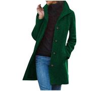 Keepink Long Coats for Women Winter Stand Collar Single Breasted Wool Coats Solid Color Cardigan Blend Peacoat Thicken Blazer Jacket Windproof Classic Slim Overcoat Clearance