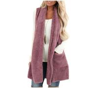 Keepink Long Gilet for Women UK Double Fleece Sleeveless Jacket with Pocket Solid Casual Fluffy Teddy Waistcoats Bodywarmer Soft Plush Open Front Cardigan Coat Fuzzy Vest Loose Outwear