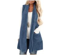Keepink Long Gilet for Women UK Double Fleece Sleeveless Jacket with Pocket Solid Casual Fluffy Teddy Waistcoats Bodywarmer Soft Plush Open Front Cardigan Coat Fuzzy Vest Loose Outwear