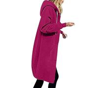 Keepink Long Hoodie for Women 2024 Oversized Long Sleeve Jackets Casual Zip Up Drawstring Fleece Sweatshirt Hooded Cardigan Winter Coats Lightweight Fall Clothes UK Plus Size 8-22