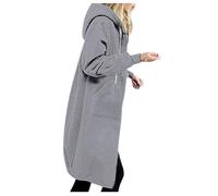 Keepink Long Hoodies for Women UK 2024 Casual Zip Up Drawstring Sweatshirt Solid Oversized Fleece Jackets Lightweight Fall Winter Coats Warm Mid Length Outwear Plus Size 8-22