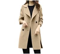 Keepink Long Jackets for Women UK Winter Double Breasted Wool Blend Coat Drop Shoulder Long Sleeve Notch Lapel Trench Outerwear Smart Casual Open Front Jacket Classic Autumn Winter Overcoat