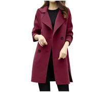 Keepink Long Jackets for Women UK Winter Double Breasted Wool Blend Coat Drop Shoulder Long Sleeve Notch Lapel Trench Outerwear Smart Casual Open Front Jacket Classic Autumn Winter Overcoat