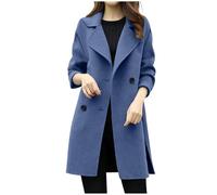 Keepink Long Jackets for Women UK Winter Double Breasted Wool Blend Coat Drop Shoulder Long Sleeve Notch Lapel Trench Outerwear Smart Casual Open Front Jacket Classic Autumn Winter Overcoat