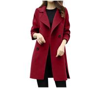Keepink Long Jackets for Women UK Winter Double Breasted Wool Blend Coat Drop Shoulder Long Sleeve Notch Lapel Trench Outerwear Smart Casual Open Front Jacket Classic Autumn Winter Overcoat
