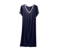 Keepink Long Nighties for Women Modal Cotton V Neck Short Sleeve Nightdress Solid Colour Loose Fit Soft Breathable Sleepwear Modern Ladies Nighties Homewear Casual Nightgown