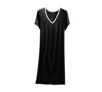 Keepink Long Nighties for Women Modal Cotton V Neck Short Sleeve Nightdress Solid Colour Loose Fit Soft Breathable Sleepwear Modern Ladies Nighties Homewear Casual Nightgown