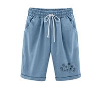 Keepink Long Shorts for Women UK Summer Beach Vacation Shorts Floral Wide Leg Bermuda Shorts Ladies Pull On Knee Length Shorts Elastic Waist Casual Work Shorts Cycling Shorts