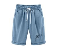 Keepink Long Shorts for Women UK Summer Beach Vacation Shorts Floral Wide Leg Bermuda Shorts Ladies Pull On Knee Length Shorts Elastic Waist Casual Work Shorts Cycling Shorts