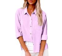 Keepink Long Sleeve Shirts Womens Large Size Cotton Linen Loose Tops Ladies T-Shirts Button Down V Neck Collared Dressy Blouse Office Work Top Oversized Tunic Tees Tshirt UK Plus Size