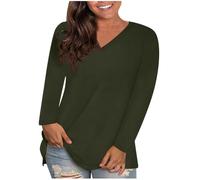 Keepink Long Sleeve T Shirts Women Casual Loose Tops Plain Crew/V Neck Longline Tunic Shirt Soft Comfor Basic Tee Shirts Classic Fit Tshirt Workout Gym Top Summer Fall Clothes