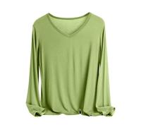 Keepink Long Sleeve Tops for Women UK Clearance Classic-Fit V-Neck T-Shirt Solid Color Soft Comfy Tshirts Baggy Basic Tee Shirts Loungewear Pajamas Ladies Undershirt Sale