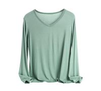 Keepink Long Sleeve Tops for Women UK Clearance Classic-Fit V-Neck T-Shirt Solid Color Soft Comfy Tshirts Baggy Basic Tee Shirts Loungewear Pajamas Ladies Undershirt Sale