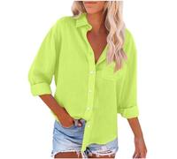Keepink Long Sleeve Tops Women Cotton Linen Button Down Shirt Solid Dressy Elegant Collared Blouse Office Work Business Casual Top with Pocket Ladies Blouses & Shirts Sale