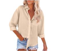 Keepink Long Sleeve Tops Women Cotton Linen Button Down Shirt Solid Dressy Elegant Collared Blouse Office Work Business Casual Top with Pocket Ladies Blouses & Shirts Sale