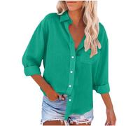 Keepink Long Sleeve Tops Women Cotton Linen Button Down Shirt Solid Dressy Elegant Collared Blouse Office Work Business Casual Top with Pocket Ladies Blouses & Shirts Sale