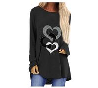 Keepink Long Sleeve Tops Women Oversized Tunic Blouses Solid/Love Pattern Printed Crew Neck T-Shirt Pullover Long Top to Wear with Leggings Going Out Holiday Work Shirts Sale