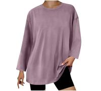 Keepink Long Sleeve Tops Womens Oversized T Shirts Solid Crewneck Basic Tees Casual Loose Tunic Tops to Wear with Leggings Activewear Workout Pullover Shirts Ladies Fall Clothes UK Sale