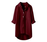 Keepink Long Tops to Wear with Leggings Linen Button Down Shirt 3/4 Sleeve Henley V Neck Blouses Elegant Casual Tunic Top Comfy Oversized T-Shirts Light Weight Tshirts Plus Size S-3XL