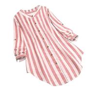 Keepink Longline Tops for Women UK Long Sleeve Button Down Top Trendy Striped Shirts Elegant V Neck Blouse Oversiazed Linen Tunic Shirt Fall Dressy Casual Blouses Size S-XXL Sale
