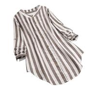 Keepink Longline Tops for Women UK Long Sleeve Button Down Top Trendy Striped Shirts Elegant V Neck Blouse Oversiazed Linen Tunic Shirt Fall Dressy Casual Blouses Size S-XXL Sale