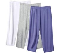 Keepink Lounge Pants Women 3 Pack Capri Pant Wide Leg Elastic Waist Joggers Casual Sleep Pajama Bottoms Athletic Yoga Cropped Trouser Ladies Plus Size Trousers 8/22 Clearance