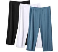 Keepink Lounge Pants Women 3 Pack Capri Pant Wide Leg Elastic Waist Joggers Casual Sleep Pajama Bottoms Athletic Yoga Cropped Trouser Ladies Plus Size Trousers 8/22 Clearance