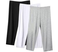 Keepink Lounge Pants Women 3 Pack Capri Pant Wide Leg Elastic Waist Joggers Casual Sleep Pajama Bottoms Athletic Yoga Cropped Trouser Ladies Plus Size Trousers 8/22 Clearance