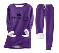 Keepink Lounge Wear Sets for Women UK Clearance Pjs for Women Sets Long Sleeve Teddy Fleece Xmas Jumper and Bottoms Set Tracksuits Warm Sleepwear Loungewear Nightwear