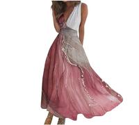 Keepink Maxi Dresses for Women UK Elegant Sleeveless Dress V-Neck Floral Tank Long Dresses Ladies Summer Boho Dress Empire Waist A Line Swing Dresses for Cocktail Wedding Guest