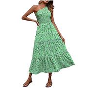 Keepink Maxi Dresses for Women UK Summer Sleeveless One Shoulder Dress Floral Print Tiered Boho Dresses Flowy Casual Beach Dress A-Line High Waist Dresses Sexy Formal Evening Party Gowns