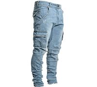 Keepink Men's Regular Fit Distressed Skinny Jeans - Slim Fit Stretch Trousers with Cargo Pockets