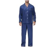 Keepink Men's Satin Pajama Set Silk Effect Sleepwear Classic Long Sleeve Button Front Tops and Long Pants Sleepwear Two-Pieces Loungewear with Pockets Luxury Nightwear for Men
