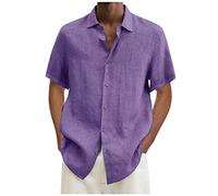 Keepink Mens Shirts Short Sleeve Linen Smart Casual Tops Solid Regular Fit Blouses Summer Button Up Shirt & T Shirts Classic Fit Hawaiian Shirts for Men Large Size 8-22 Sale UK