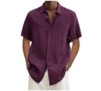 Keepink Mens Shirts Short Sleeve Linen Smart Casual Tops Solid Regular Fit Blouses Summer Button Up Shirt & T Shirts Classic Fit Hawaiian Shirts for Men Large Size 8-22 Sale UK