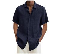 Keepink Mens Shirts Short Sleeve Linen Smart Casual Tops Solid Regular Fit Blouses Summer Button Up Shirt & T Shirts Classic Fit Hawaiian Shirts for Men Large Size 8-22 Sale UK