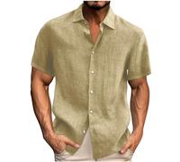 Keepink Mens Shirts Short Sleeve Linen Smart Casual Tops Solid Regular Fit Blouses Summer Button Up Shirt & T Shirts Classic Fit Hawaiian Shirts for Men Large Size 8-22 Sale UK