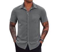 Keepink Mens Shirts Short Sleeve Summer Blouses Plain Casual Lapel Button Down Dress Shirt with Pocket Regular Fit Blouse Wedding Business Formal Tops Tees Work T Shirts Trendy