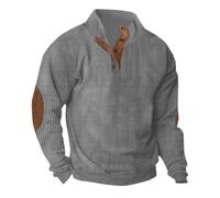 Keepink Mens Sweatshirts No Hood Men Quarter Button Pullover Tops Corduroy Long Sleeve Shirt Vintage Casual Jumpers Winter Stand Collar Blouse Sweater Workwear S-3XL Sale