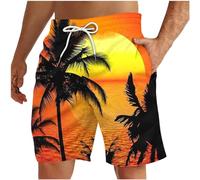 Keepink Mens Swimming Shorts Plus Size Hawaiian Printed Beach Shorts Quick Dry Surfing Swim Trunks Men's Big & Tall Summer Board Shorts Elastic Drawstring Waist Short Pants