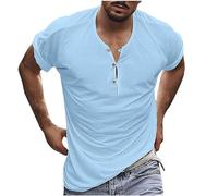 Keepink Mens T-Shirts Casual Short Sleeve Henley T-Shirt V Neck Button Pullover Blouse Plain Basic Summer Shirt Gym Workout Athletic Tee Tops Long Classic Tshirt Men Clearance