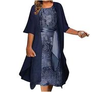 Keepink Mother of The Bride 2 Piece Outfit - Elegant Lace Hollow Out Long Sleeve Cardigan + Sleeveless Dress - Wedding Guest Dress Set